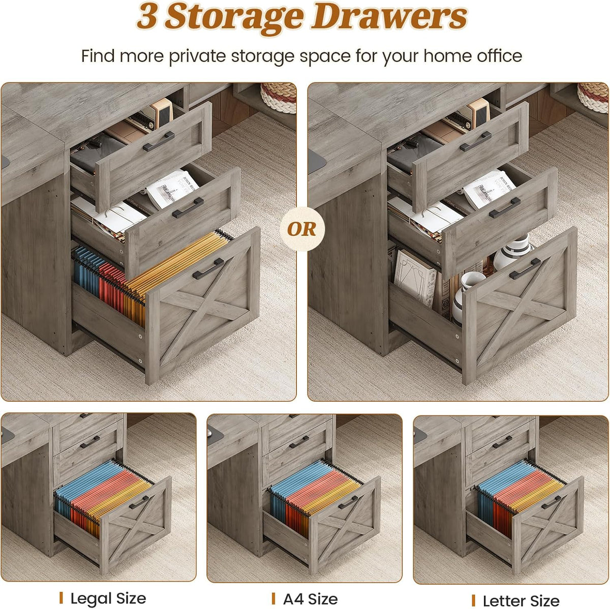 SEDETA Farmhouse 96.5' Computer Desk with Drawers, 2 Person Home Office Desk, Gaming Double Desk with Storage Shelves, Long Two Person Writing Desk (Grey)