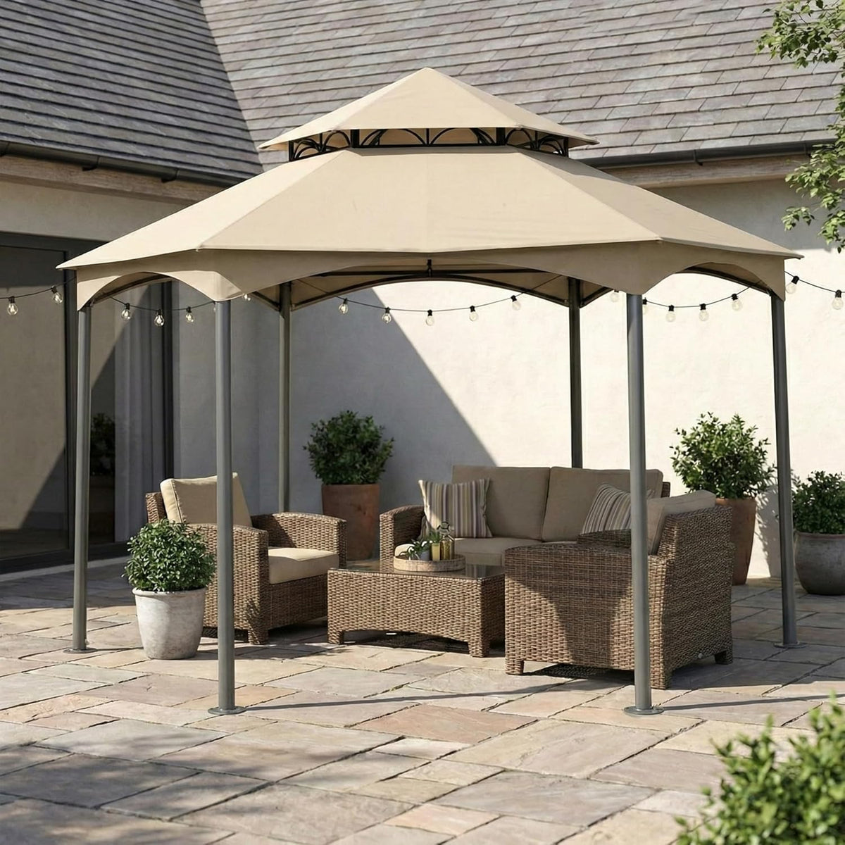 Garden Winds Durable 350 Replacement Canopy Top Compatible with Southbay Hexagon 12' x 12' Gazebo Models L-GZ793PST-A, A111005500 - Beige