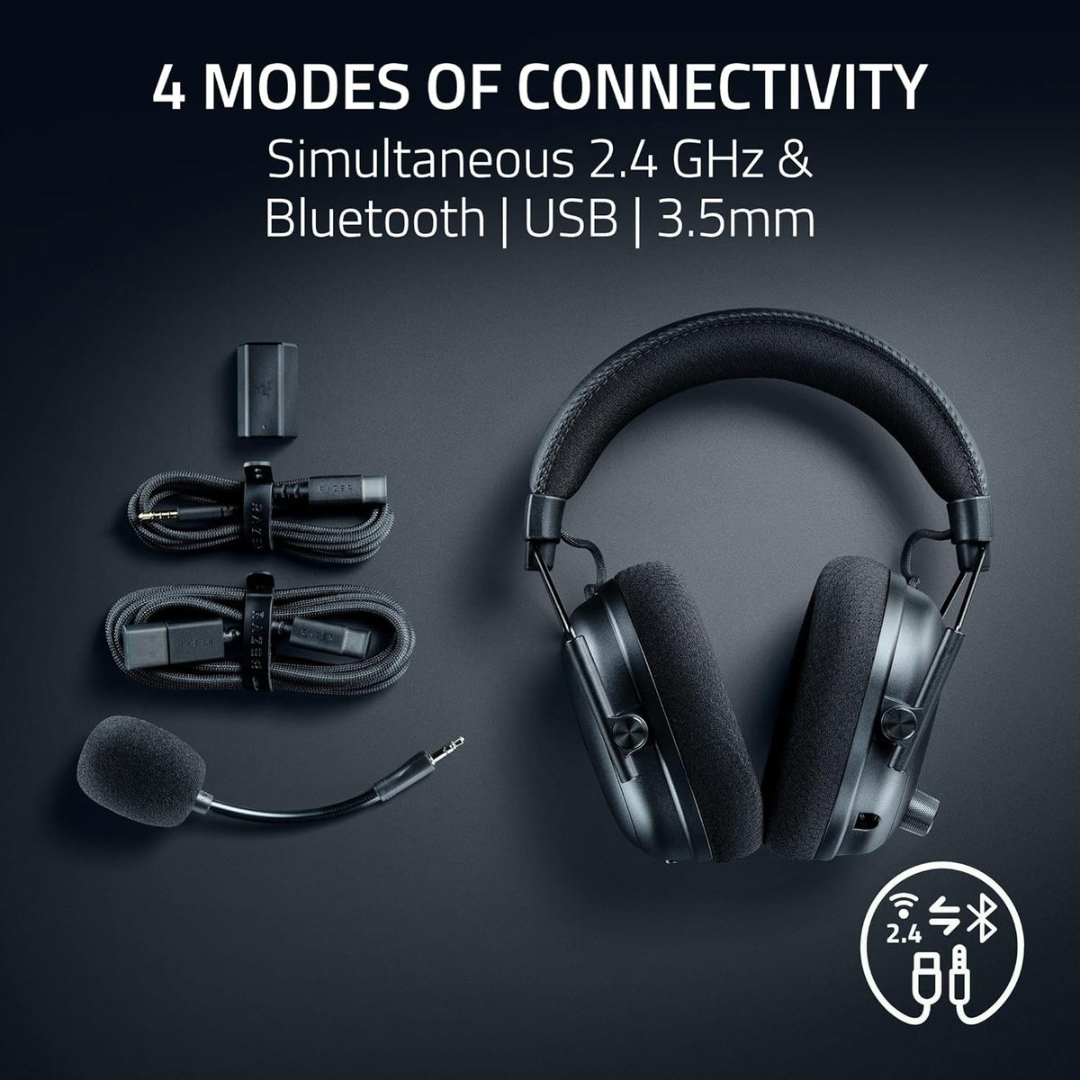 Razer BlackShark V3 Pro Wireless ANC Gaming Headset for PC: Full Band Mic - 50mm Drivers - 2.4 GHz, Bluetooth, USB, 3.5mm - Works with Mac, PS5, Nintendo Switch, Smartphone - 70 Hr Battery - Black