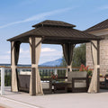 PURPLE LEAF 8' X 10' Outdoor Hardtop Gazebo Metal Frame Galvanized Steel Double Roof with Curtains and Nettings for Patio Desk Backyard Bronze