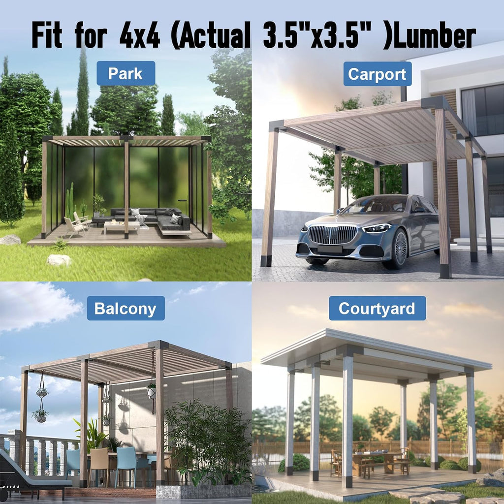 Pergola Kit, Heavy Duty Pergola Brackets for 4'x 4' (Actual 3.5' X 3.5') Lumber,DIY Rust-Proof Gazebo Hardware Kits with 3-Way & 4-Way Corner Bracket, Gazebo Brackets Kits for Patio Backyard Outdoor