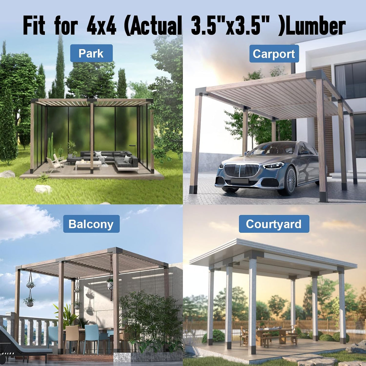 Pergola Kit, Heavy Duty Pergola Brackets for 4'x 4' (Actual 3.5' X 3.5') Lumber,DIY Rust-Proof Gazebo Hardware Kits with 3-Way & 4-Way Corner Bracket, Gazebo Brackets Kits for Patio Backyard Outdoor