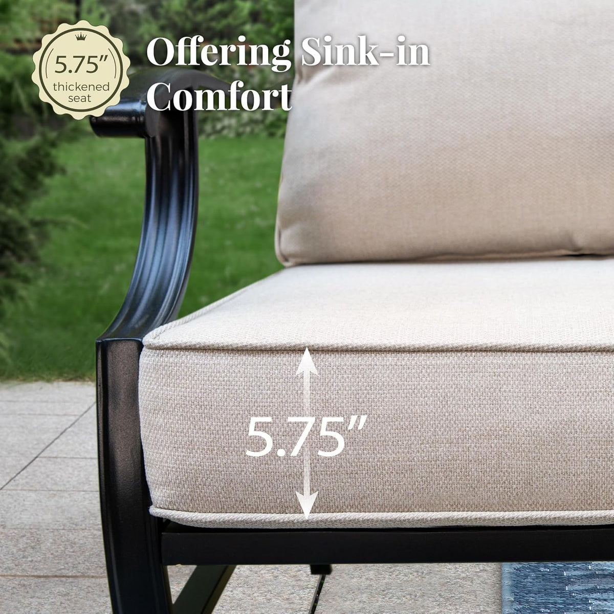 MIXPATIO Patio Furniture Set with Fire Pit Table, 5 Pcs Metal Outdoor Conversation Set, 4 Swivel Chairs with 5.75' Extra Thick Cushion and 28' Fire Pit Table for Backyard Deck, Beige