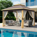 Garvee 11x11 ft Outdoor Gazebo, Heavy Duty Gazebo with Sturdy Metal Frame & Double Roofs, Patio Shelter with Mosquito Netting, Ideal for Backyard, Garden, Lawn, Deck, Khaki