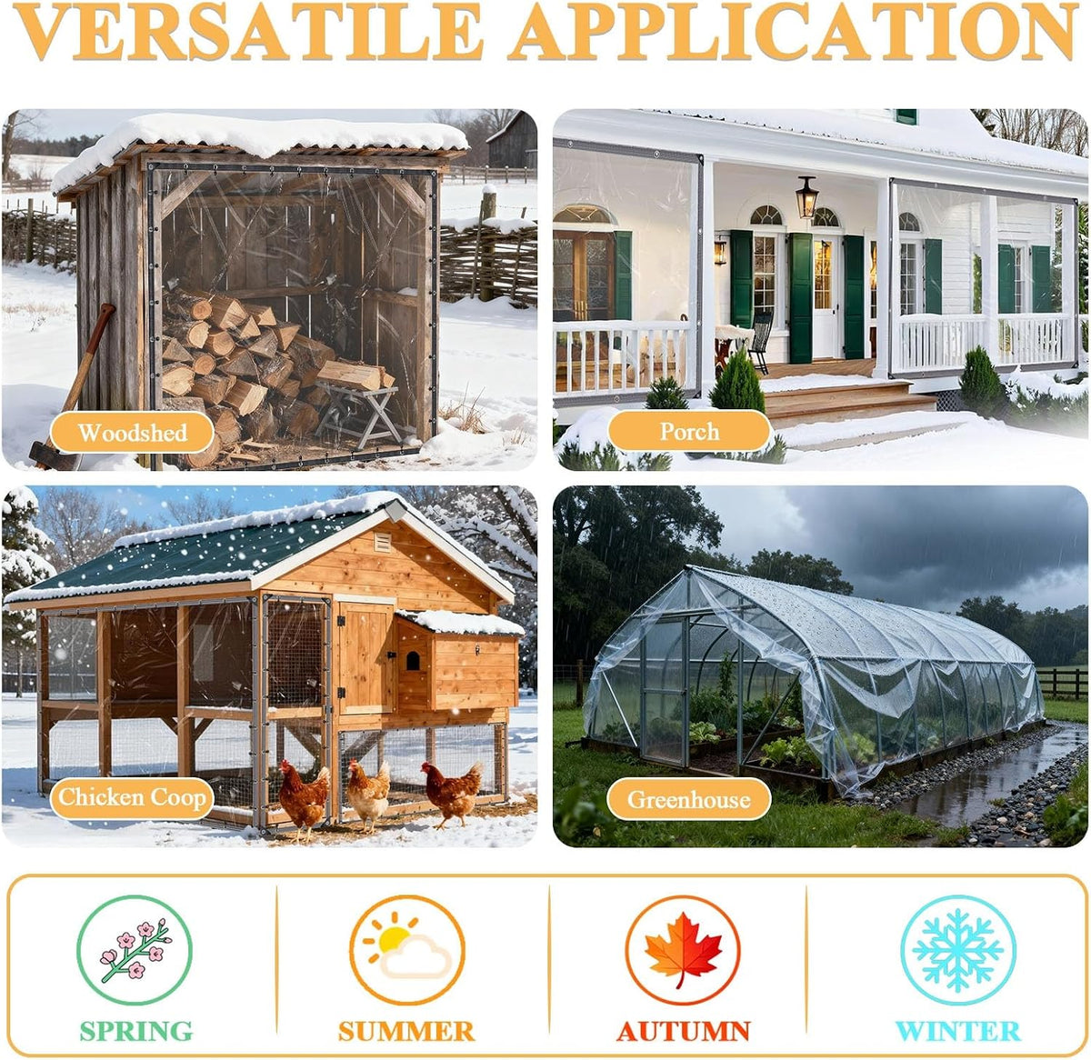 20x28 FT Clear Tarp Heavy Duty Waterproof with Grommets - Reinforced Edges & Tear Resistant PVC Tarpaulin for Chicken Coop, Outdoor Porch, Pavilion and Garden Enclosure Snow-Proof Vinyl Tarps