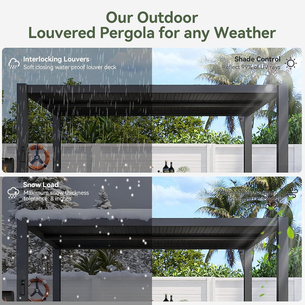 Aoxun Patio Louvered Pergola 10' x 13' 96S Outdoor Metal Pergola with Adjustable Top for Decks, Gardens and Backyards, Easy Assembly via Structural Patent, Gray