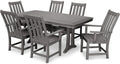 Polywood Vineyard 7-Piece Outdoor Dining Set - Slate Grey HDPE Composite Patio Furniture Set with Table and 6 Chairs for Deck, Garden, Backyard