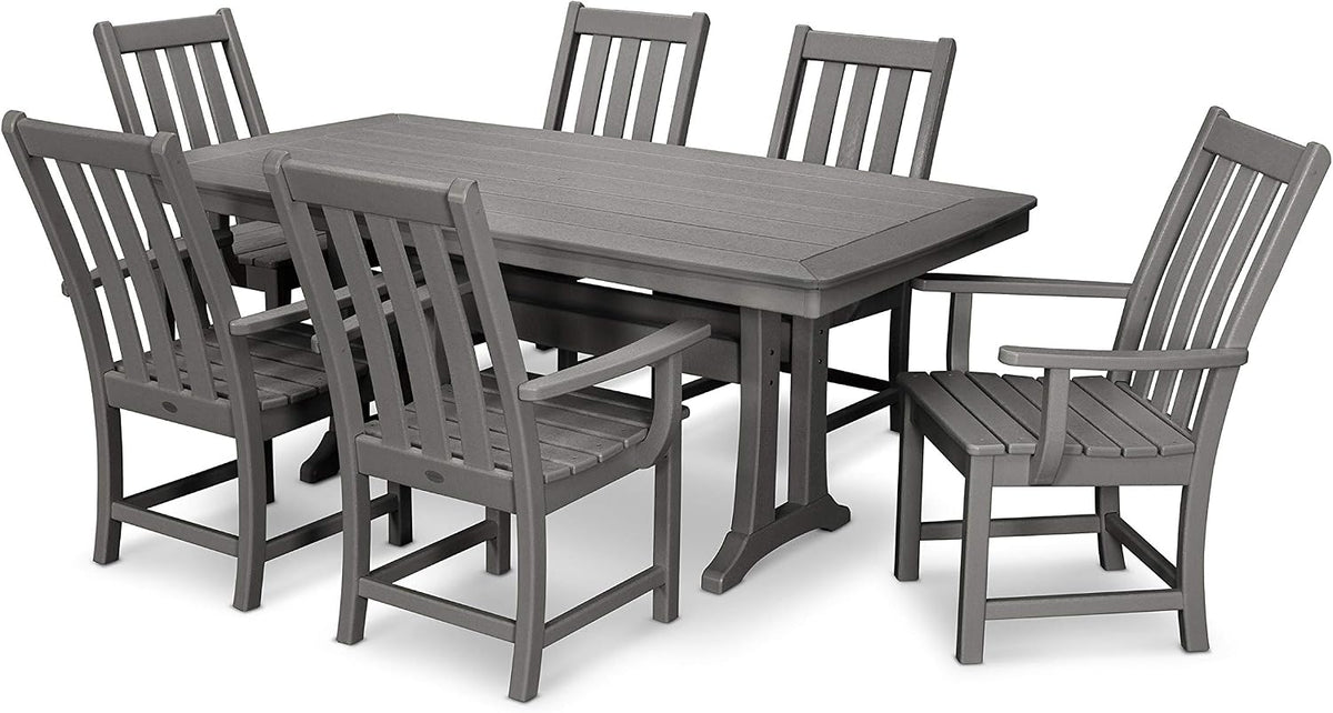 Polywood Vineyard 7-Piece Outdoor Dining Set - Slate Grey HDPE Composite Patio Furniture Set with Table and 6 Chairs for Deck, Garden, Backyard