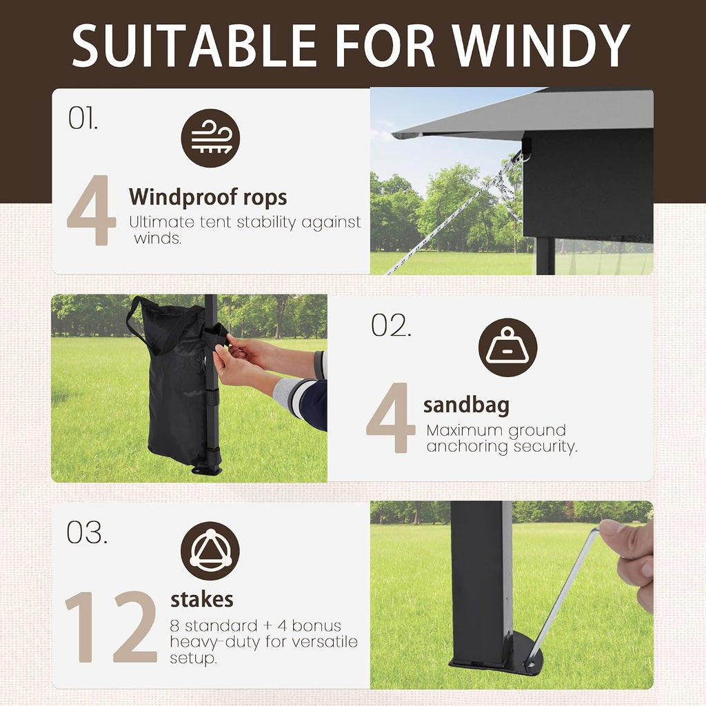 Bezseller 11x11 Pop Up Gazebo with Mosquito Netting – Easy 1-Person Setup, Water-Resistant Backyard Canopy for Family Patio & Garden Use, Black