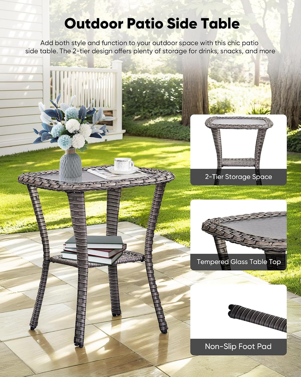 HUMMUH 6-Piece Outdoor Wicker Patio Furniture Set with Swivel Glider Chairs, 3-Seat Sofa & Ottomans 5' Olefin Cushions Ergonomic Neck-Lumbar Backrest All-Weather Rattan for Garden, Deck, Porch