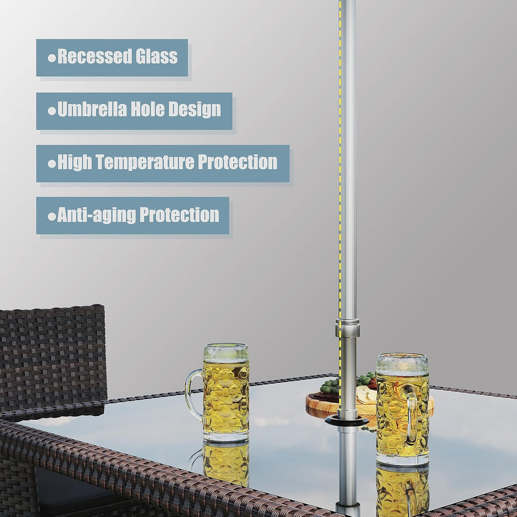 Gotland 15 Piece Outdoor Dining Set, All-Weather Rattan Patio Furniture Set with Umbrella Hole Tempered Glass Square Table, Outdoor Table and Chairs with Removable Cushions for Backyard, Deck Blue