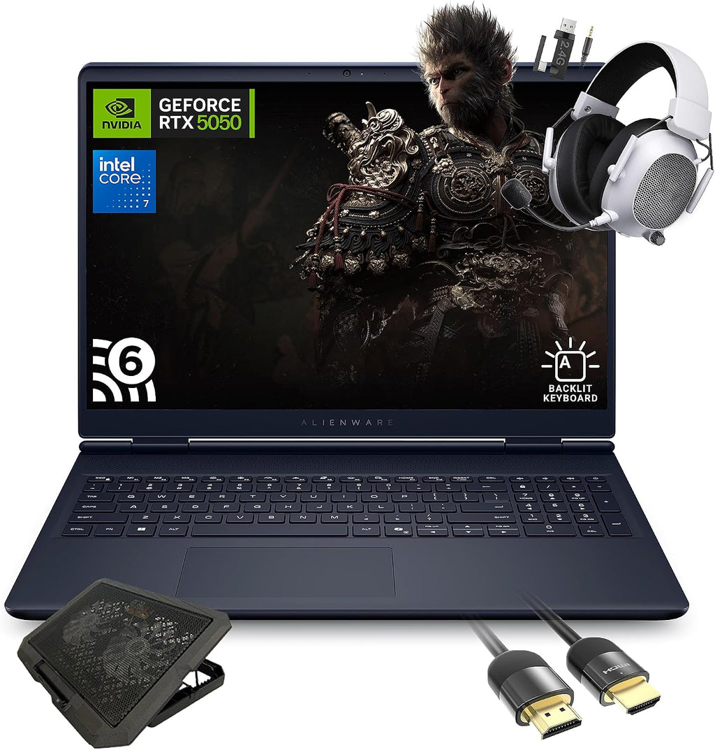 Dell Alienware 16 Aurora AC16250 Gaming Laptop, Intel Core 7 240H, NVIDIA GeForce RTX 5050, 16' WQXGA 120Hz IPS, 64GB DDR5 RAM, 1TB SSD, WiFi 7, w/Cooling Pad HDMI Cable, Windows 11 Pro