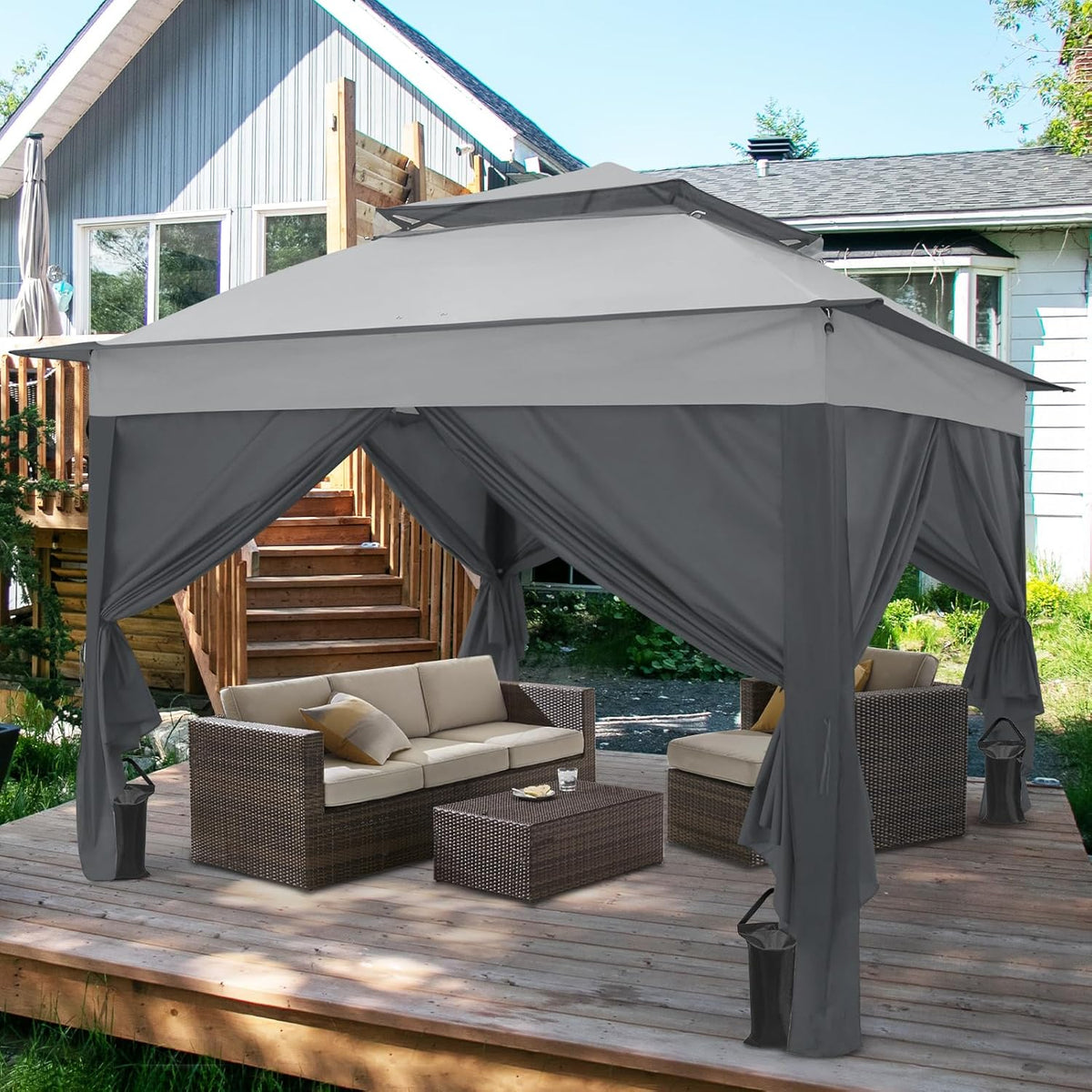 COOS BAY 11x11 Pop Up Gazebo with 4 Sidewalls, Instant Outdoor Canopy Tent with UPF 50+ UV Protection, Water Resistant Shelter with Carry Bag, Stakes & Ropes, Gray
