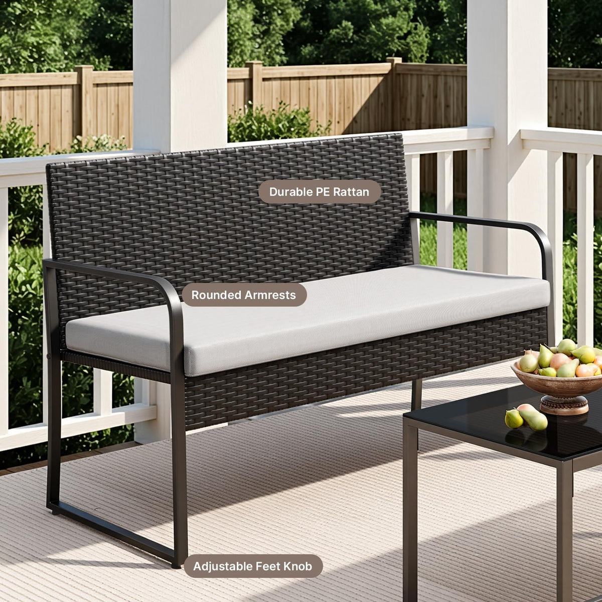 Gizoon 4 Piece Patio Furniture Set, Wicker Furniture with Glass Coffee Table, Outdoor Rattan Conversation Set, for Backyard, Poolside, Porch, Lawn, Cushion-Grey