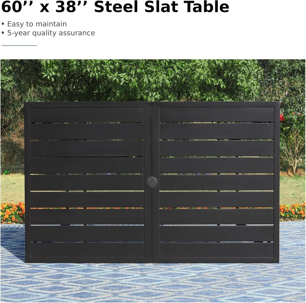 MFSTUDIO Patio Dining Set for 6, Patio Table and Chairs Set for Deck Backyard Garden, 7 Piece Outdoor Dining Set with Umbrella Hole