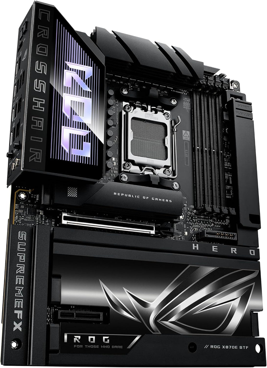 ROG Crosshair X870E Hero BTF AMD ATX Board with Hidden-Connector Design & high-Power GPU Slot for Clean Cable Management, 18+2+2 Power, DDR5, WiFi 7, 5X M.2, PCIe 5.0, USB4, Advanced AI PC Ready