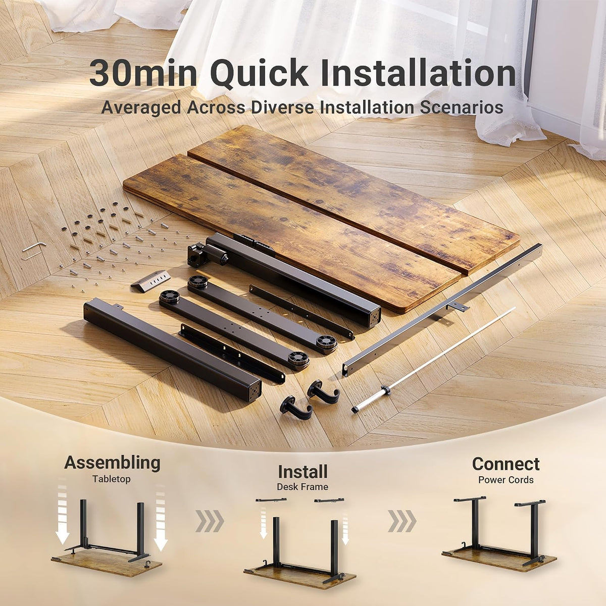 Claiks Electric Standing Desk, Adjustable Height Stand up Desk, 40x24 Inches Sit Stand Home Office Desk with Splice Board, Black Frame/Rustic Brown Top