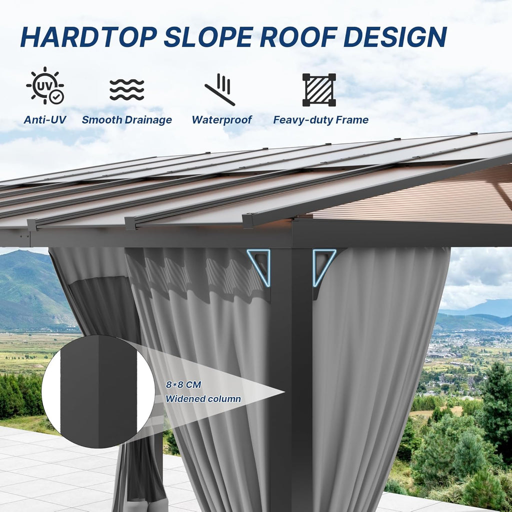 Gotland 10 FT x 14 FT Lean to Gazebo, 3 in 1 Outdoor Gazebo with Sloped Roof, Wall Mounted Gazebo with Ground Anchor Sturdy Structure, Galvanized Steel Metal Pergola for Backyard Deck Grey