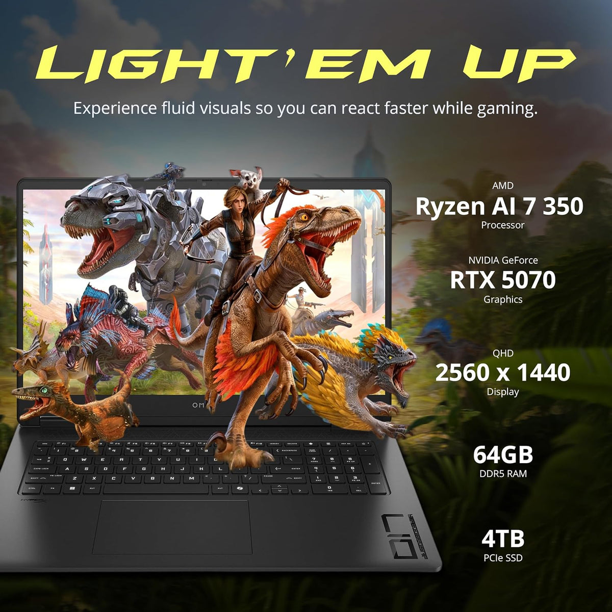 HP Omen 17.3' QHD Gaming Laptop, AMD Ryzen AI 7 350, 64GB DDR5, 5TB Storage(4TB SSD+1TB Docking Station Set), NVIDIA GeForce RTX 5070 8 GB GDDR7, RGB Backlit Keyboard, Win11 Home, Black