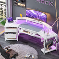 SEDETA 79' Gaming Desk, Computer Desk with 2 Fabric Drawers & LED Light, White Small Desk with Storage for Home Office, Carbon Fiber White