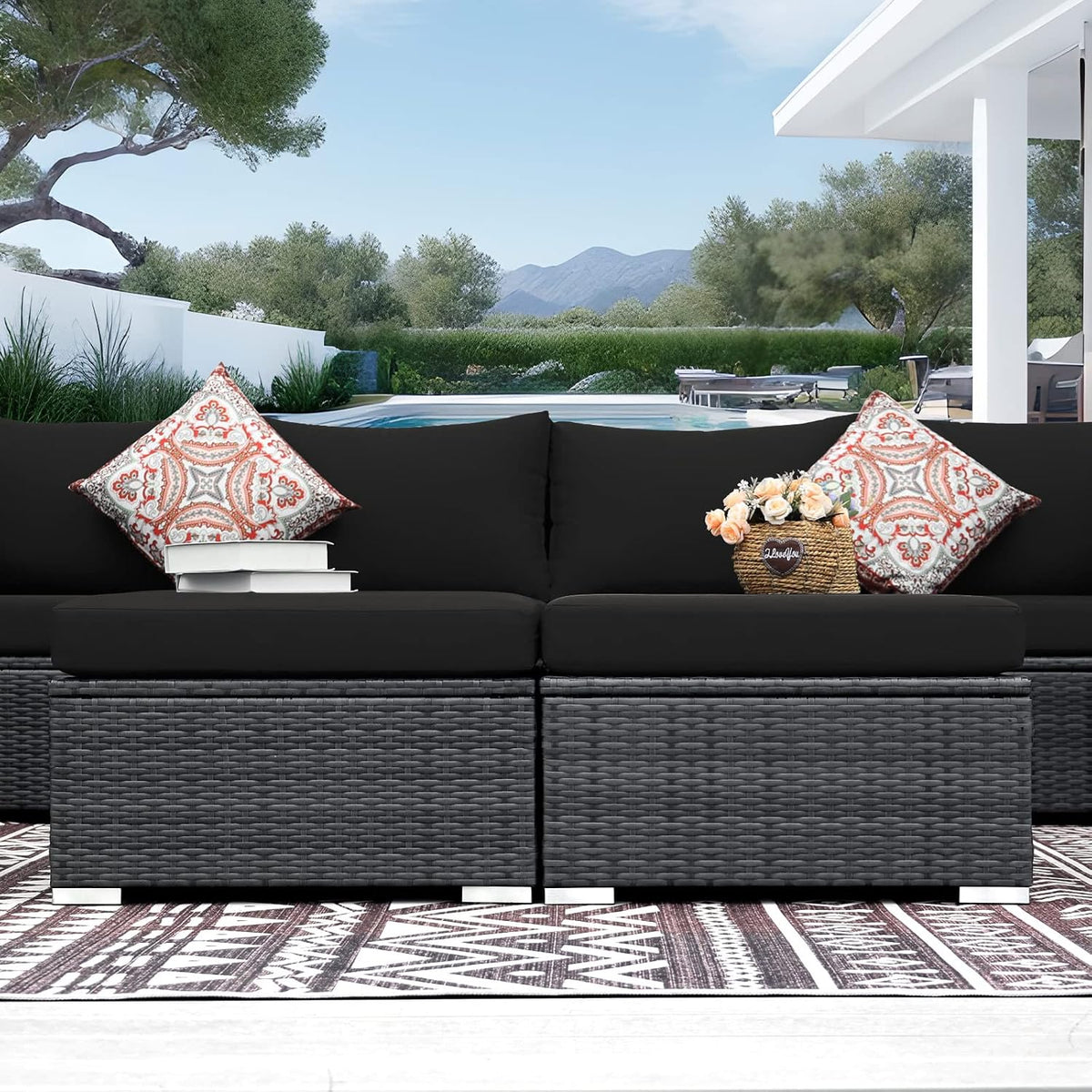 NICESOUL 8 Piece Outdoor Patio Set, 29.3'' High Back Extra Large Wicker Patio Furniture, Deep Seating Comfy L Shaped Modular Sectional Set of 8, Modern Wide Conversation, 2 Color Cushion Black & Gray
