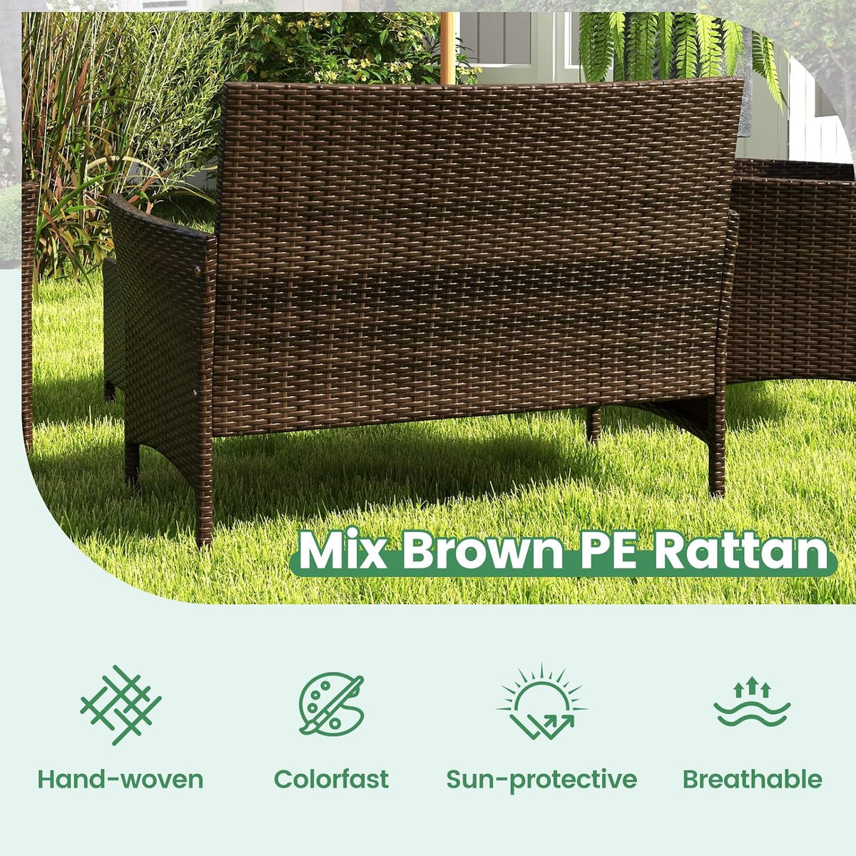ORALNER 4 Pieces Patio Furniture Set, Rattan Chairs Loveseat with Soft Cushion and Glass Table, Outdoor Wicker Conversation Set for Balcony Garden Backyard Porch Poolside (Beige)