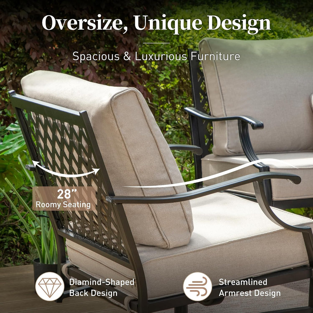 SUNSHINE VALLEY Patio Furniture Set with Firepit Table, 5 Piece Metal Outdoor Patio Furniture Set for 4, 4 Rocking Chairs with 5.75' Extra Thick Cushion and Gas Firepit Table for Backyard Deck Garden