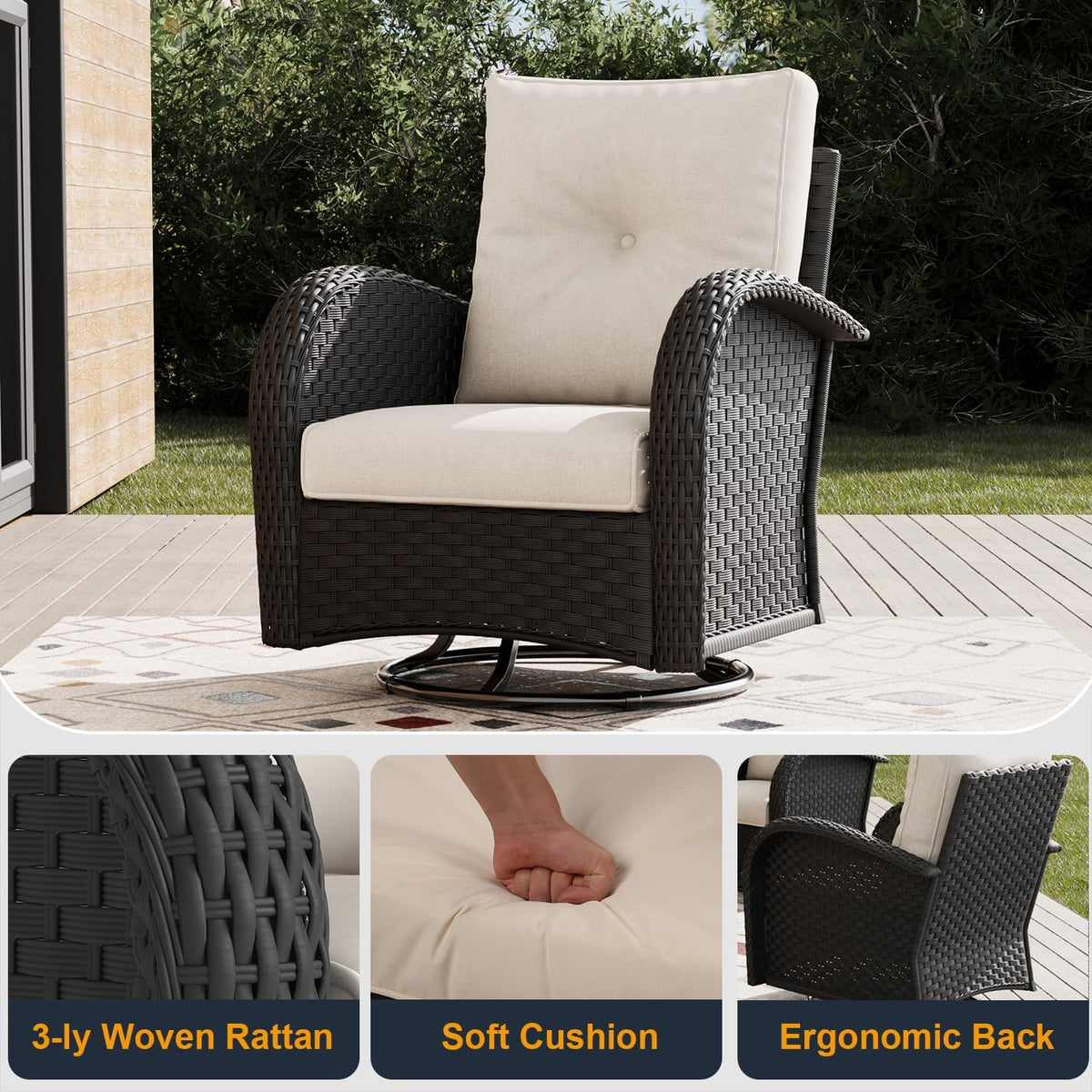 Outdoor Patio Furniture Sets 5 Pieces Wicker Swivel Rocker Chairs with Coffee Table for Backyard Deck