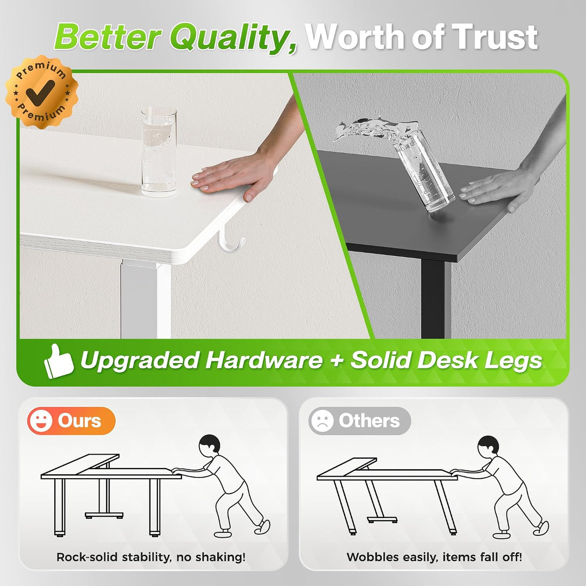 Huuger L Shaped Standing Desk with Power Outlets, 63 x 55 Inch Height Adjustable Computer Desk for Bedroom, Corner Stand up Desk for Home and Office, Work and Study, White
