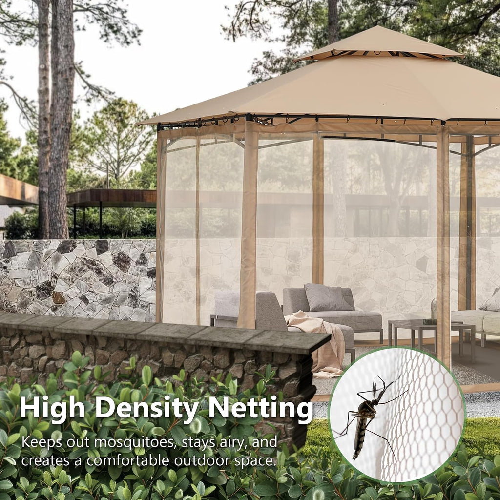 MASTERCANOPY Outdoor Garden Gazebo for Patios with Stable Steel Frame and Netting Walls (10x12,Beige)