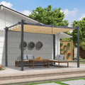 PURPLE LEAF 9.5' X 13' Outdoor Retractable Pergola Against The Wall with Shade Canopy Patio Aluminum Shelter for Porch Garden Pavilion Grill Gazebo Modern Backyard Metal Grape Trellis Pergola, Beige
