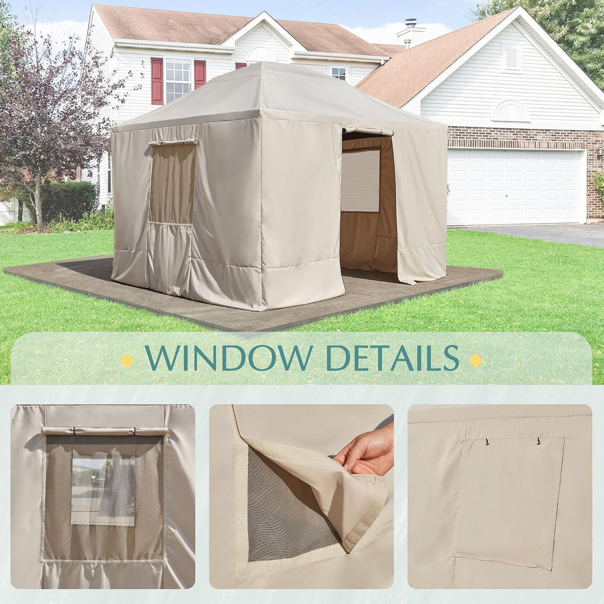 EROMMY Gazebo Cover for 10'x12' Gazebos,Outoor Winter Gazebo Cover with Sidewalls and Mesh Windows,Convert Gazebo into a Storage Space,Beige(Gazebo not Included)