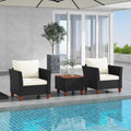 LDAILY Patio 3 Pieces Patio Furniture Set, PE Rattan Outdoor Wicker Sofa Chair with Washable Cushion & Wood Storage Table, Patio Conversation Set for Porch, Yard, Garden (White)