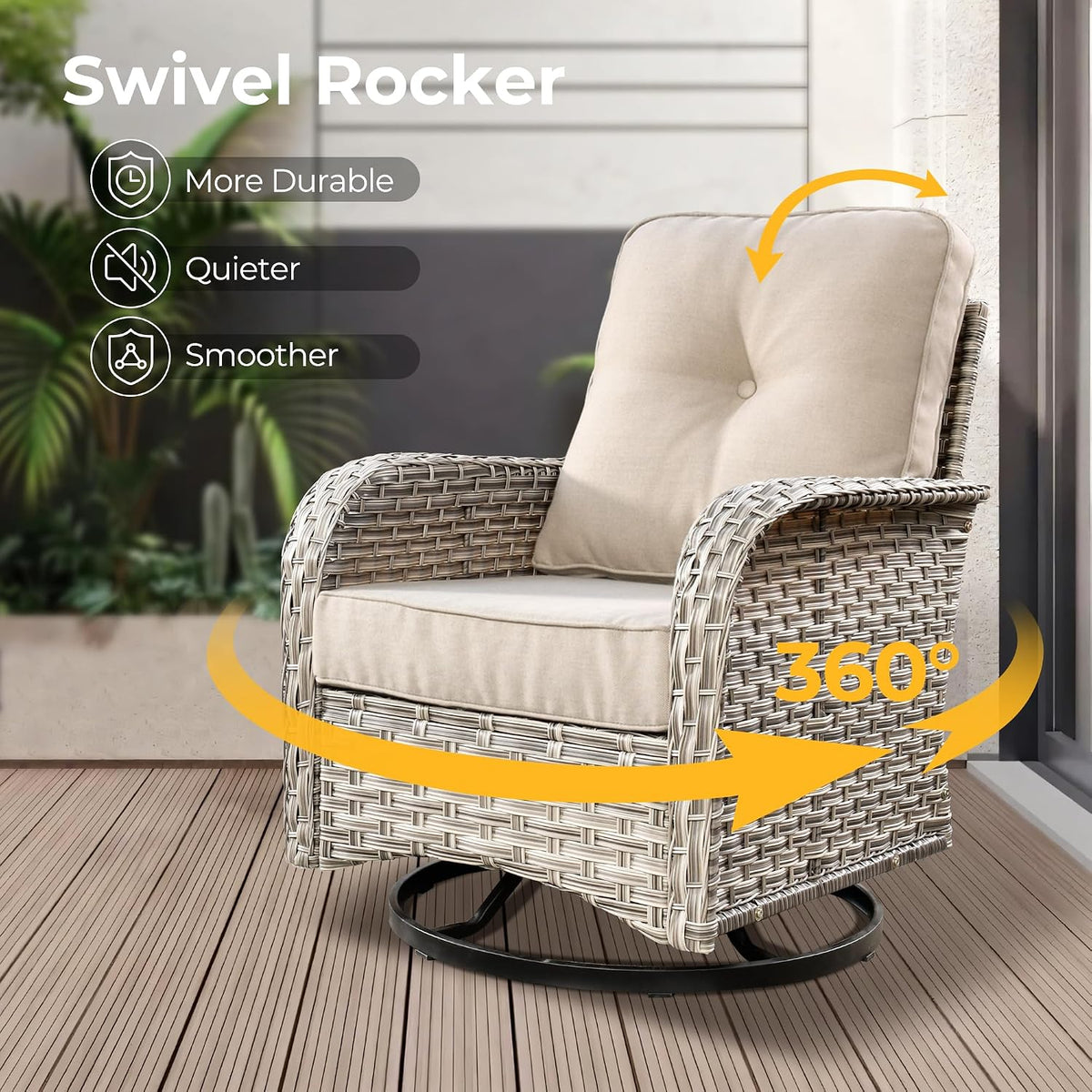 HOOOWOOO Outdoor Sectional Patio Furniture Set,9 Pieces Wicker Conversation Sets L Shaped Couch,Extra Deep Out Door Sofa Outside Furniture with Rocking Chairs,Beige
