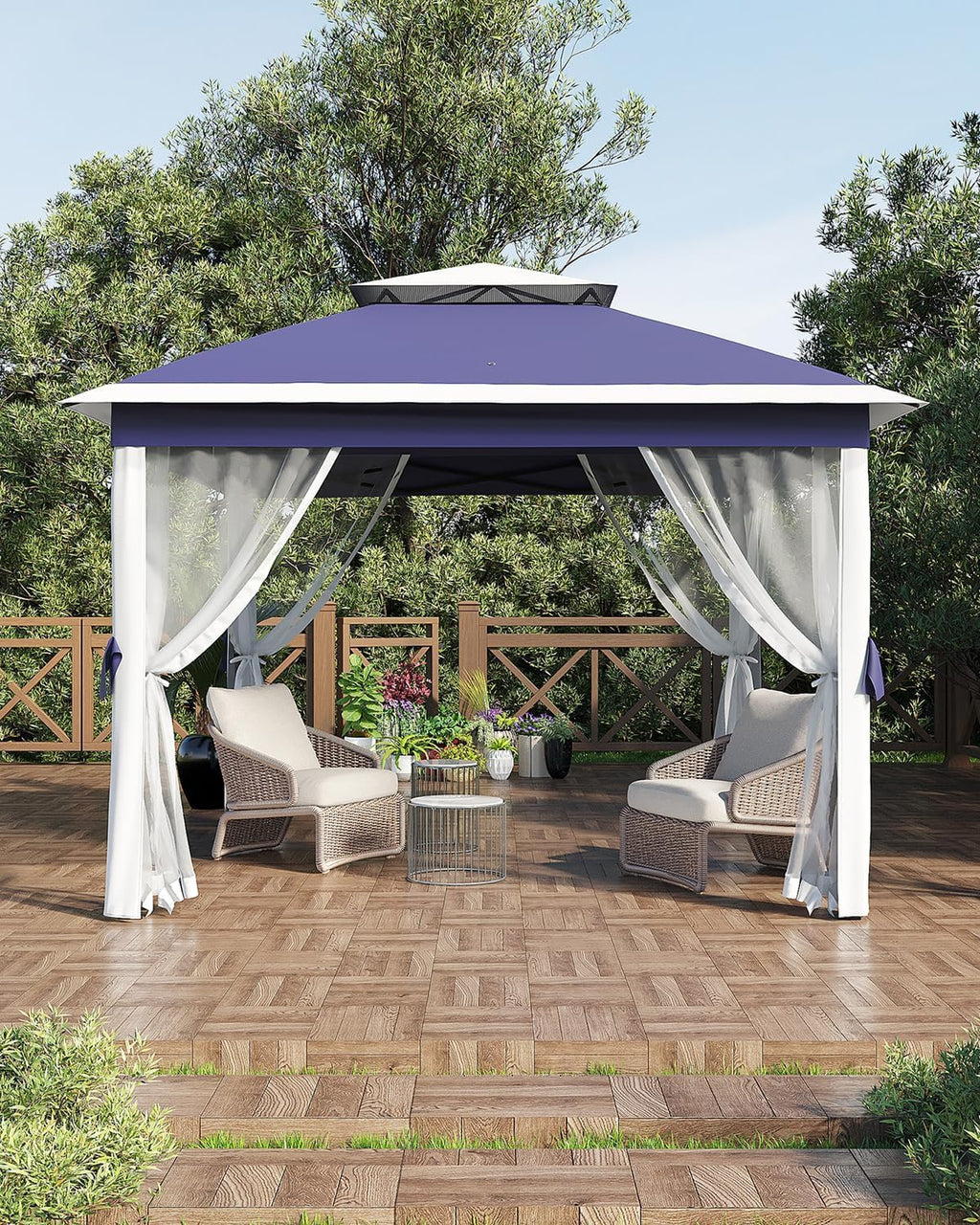 Garveelife 11x11 Pop Up Gazebo Tent with Mosquito Netting, Outdoor Canopy Shelter Easy Setup, Water & UV Resistant - Navy