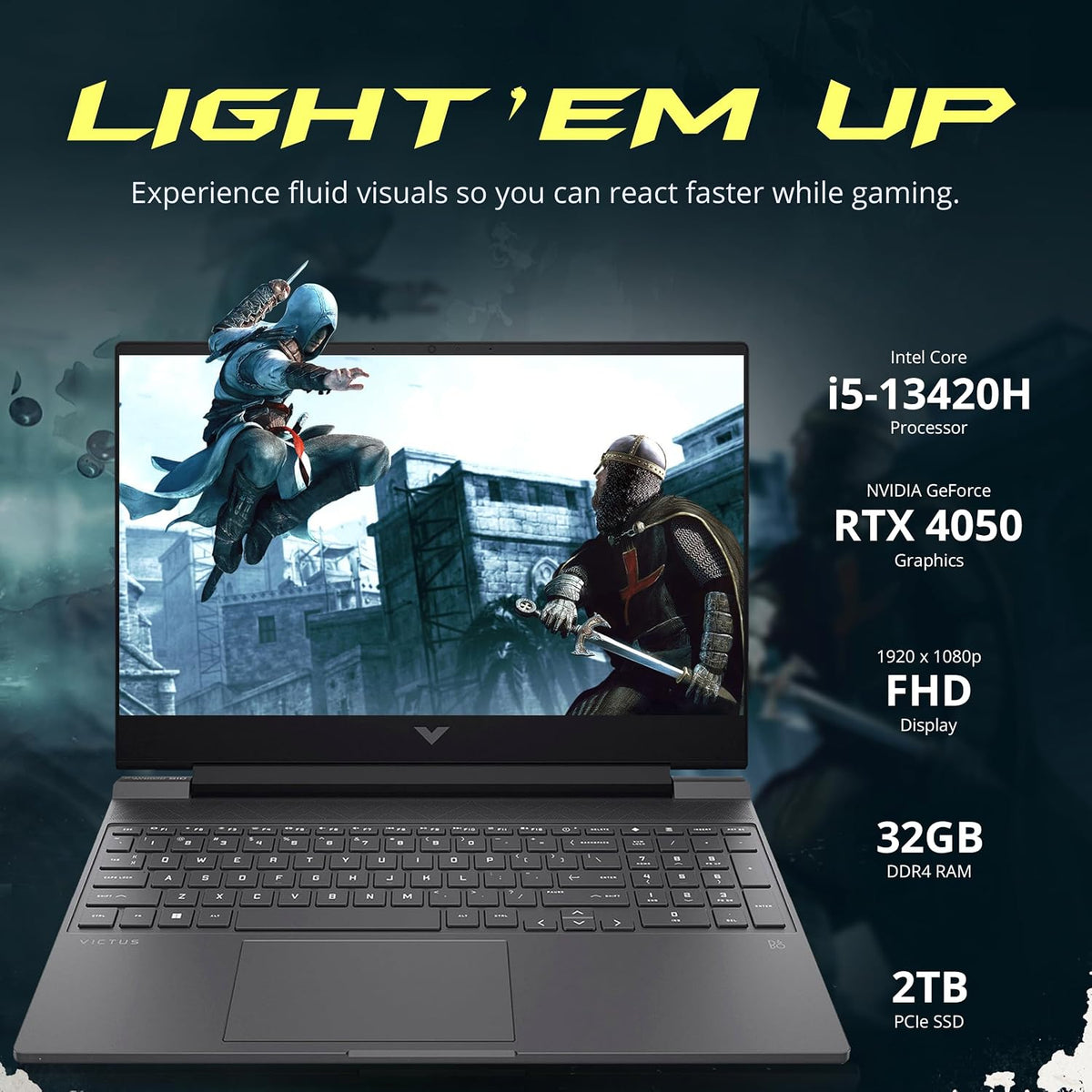 HP Victus 15.6' 144Hz FHD Gaming Laptop, Intel i5-13420H, 32GB RAM, 2TB PCIe SSD, NVIDIA GeForce RTX 4050, Backlit Keyboard, HD Camera, WiFi 6, Windows 11, Mica Silver, 1TB Docking Station Set