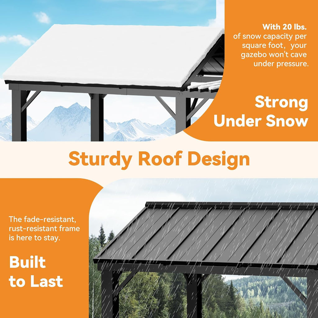 Covered Outdoor Grill Gazebo 6' x 8' with Galvanized Steel Roof and Pergola Extension, BBQ Gazebo with UV Blocking & Waterproof Design, Grill Canopy with Shelves, Rust-Resistant, 4-Season Use