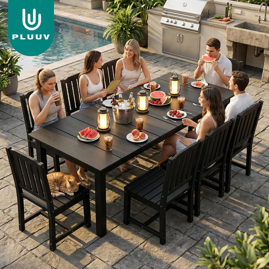 PLUUV Patio Dining Chairs Set of 2, HDPE Patio Armchairs with Wide Armrests & Ergonomic Design, All-Weather Weatherproof Outdoor Patio Chairs for Backyard, Poolside, Black