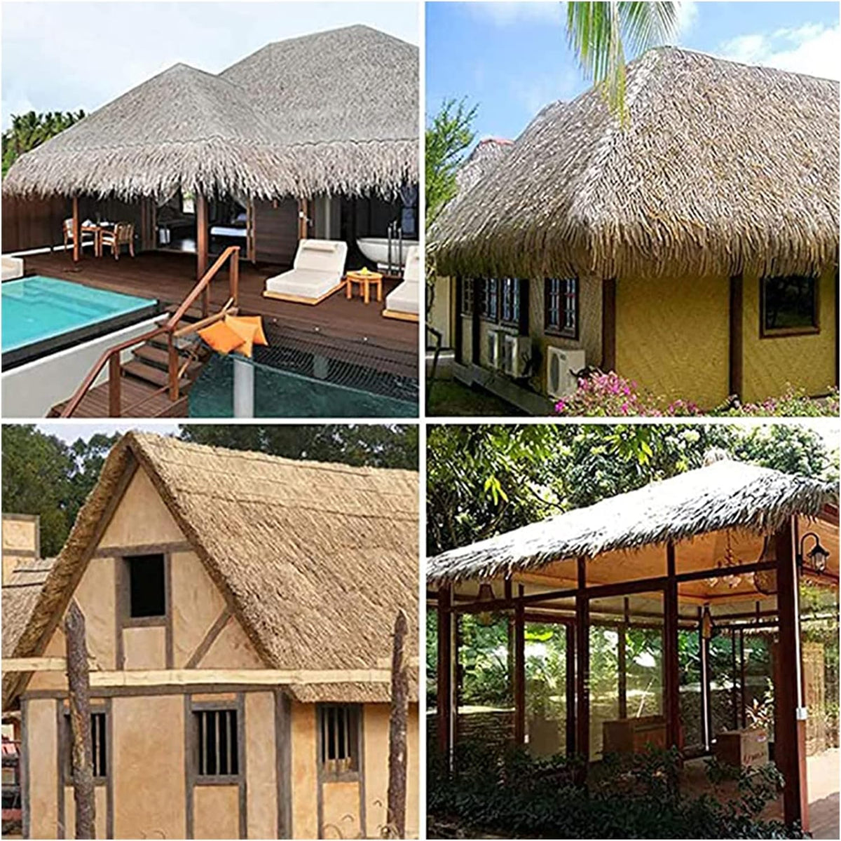 Tiki Straw Roof Simulation Thatch Roof Plastic Palm Thatch Roll Hot Melt Thatch Tile Artificial Fake Straw 1-10m Fireproof Anti-Aging for Tiki Bar Garden Patio Pavilion Decoration, Str(Size:8m/26.2ft)
