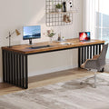 Tribesigns 78.74' Extra Long Computer Desk for 2 Person, Double Long Desk with Heavy Duty Metal Frame, Double Workstation Study Table for Home Office (Without Chair) (Brown & Black)