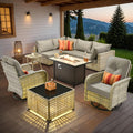 Outdoor Sectional Patio Furniture Set with Swivel Rocking Chairs,9 Pieces Wicker Conversation Sets L Shaped Couch Out Door Sofa Set Outside Furniture for Garden Deck Yard Porch,Dark Grey