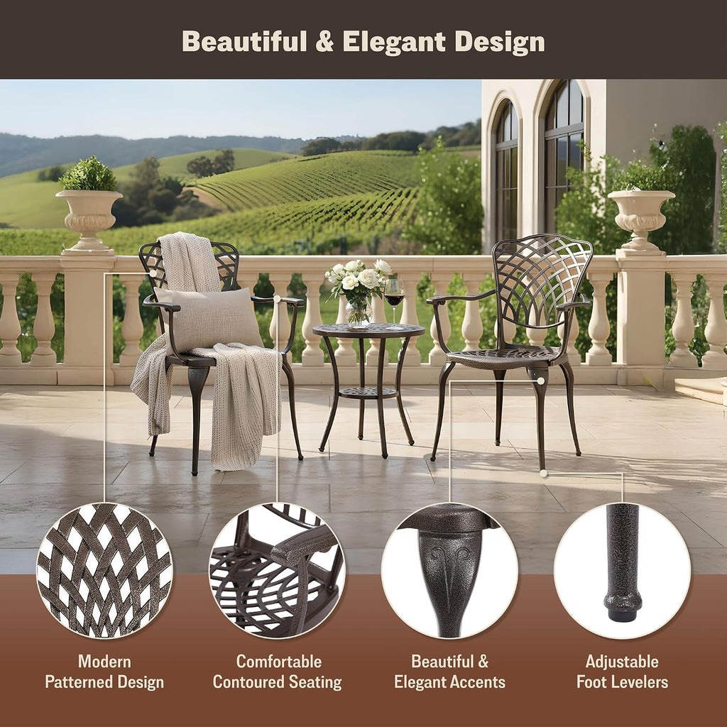 Kinger Home Arden 2-Piece Outdoor Patio Dining Chairs Set of 2, Cast Aluminum Patio Chair Set, All-Weather Resistant Outdoor Dining Furniture, Brown
