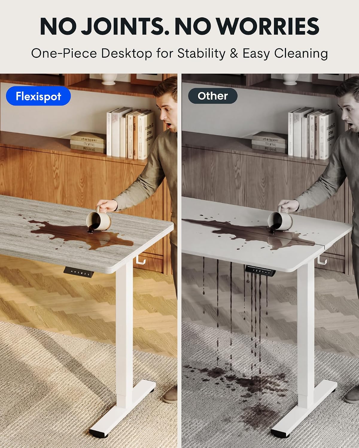 FLEXISPOT EN1 One-Piece Standing Desk with 1-Inch Thick Seamless Desktop, 48'x24' Electric Height Adjustable Desk for Home Office, Multi-Monitor Setups & Easy Assembly, Gray Wood