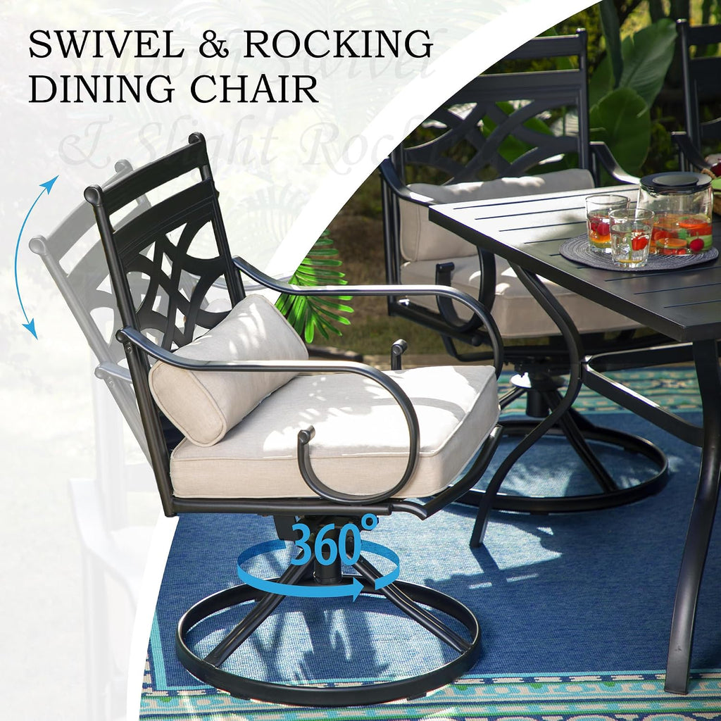 MFSTUDIO Patio Dining Sets for 4, Patio Furniture Set with Umbrella, 6 Piece Outdoor Dining Set for Deck, Poolside, Backyard, Garden (Umbrella Base Not Included)