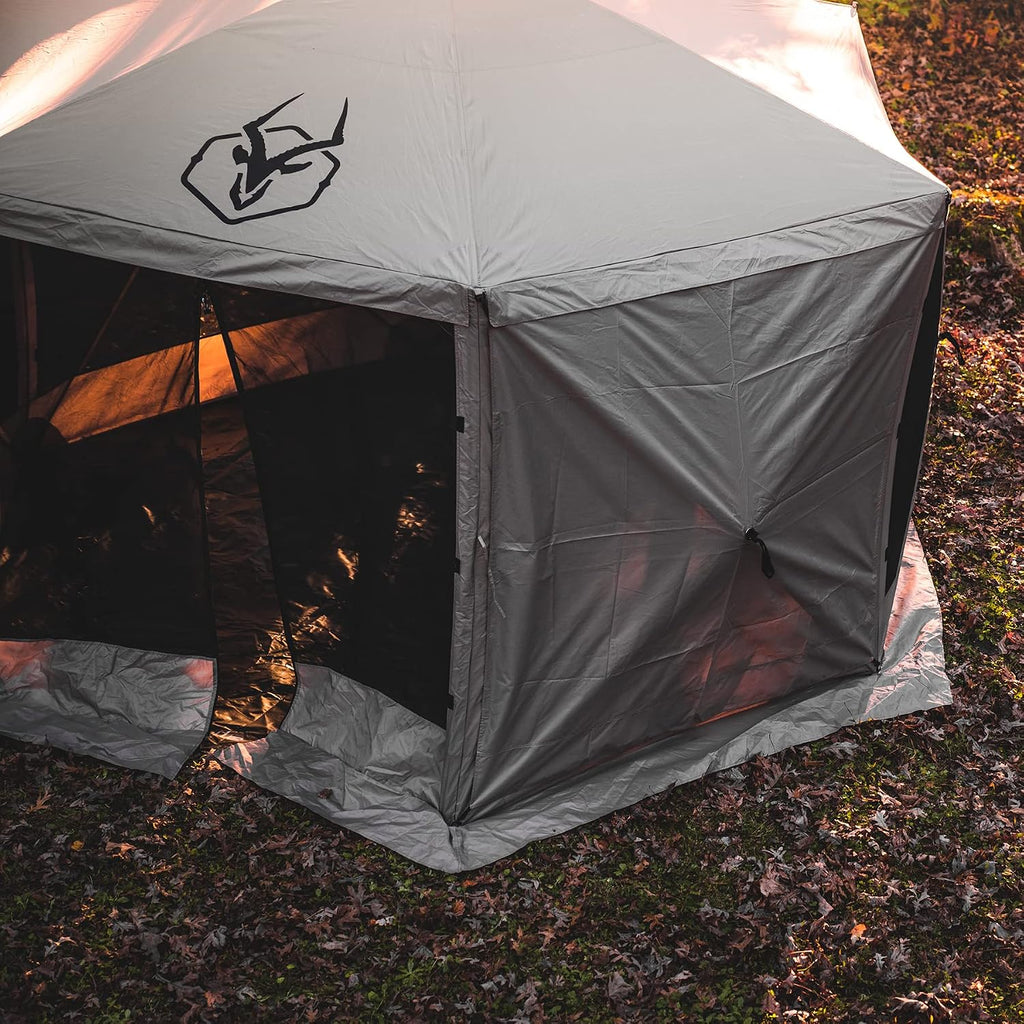 Gazelle Tents™ G6 6-Sided Portable Gazebo with TriTech Mesh, Easy Pop-Up Hub Screen Tent, Waterproof, UV Resistant, 8-Person & Table, Desert Sand, 86' x 124' x 124', GK914, Includes 3 Wind Panels