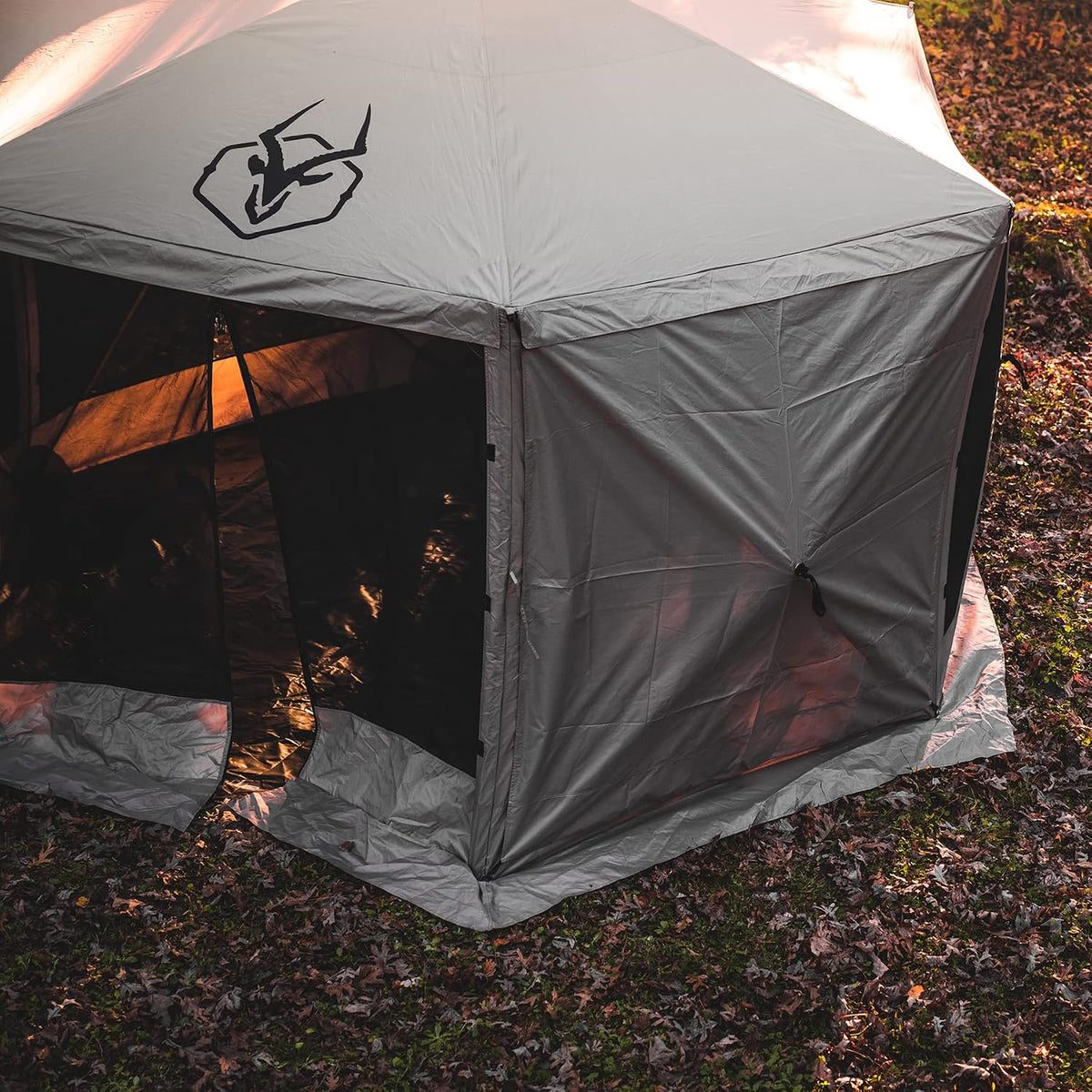 Gazelle Tents™ G6 6-Sided Portable Gazebo with TriTech Mesh, Easy Pop-Up Hub Screen Tent, Waterproof, UV Resistant, 8-Person & Table, Desert Sand, 86' x 124' x 124', GK914, Includes 3 Wind Panels