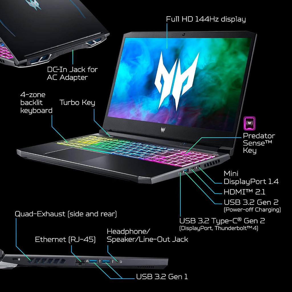 Acer Predator Helios 300 PH315-54-760S Gaming Laptop | Intel i7-11800H | NVIDIA GeForce RTX 3060 GPU | 15.6' FHD 144Hz 3ms IPS Display | 16GB DDR4 | 512GB SSD | Killer WiFi 6 | RGB Keyboard
