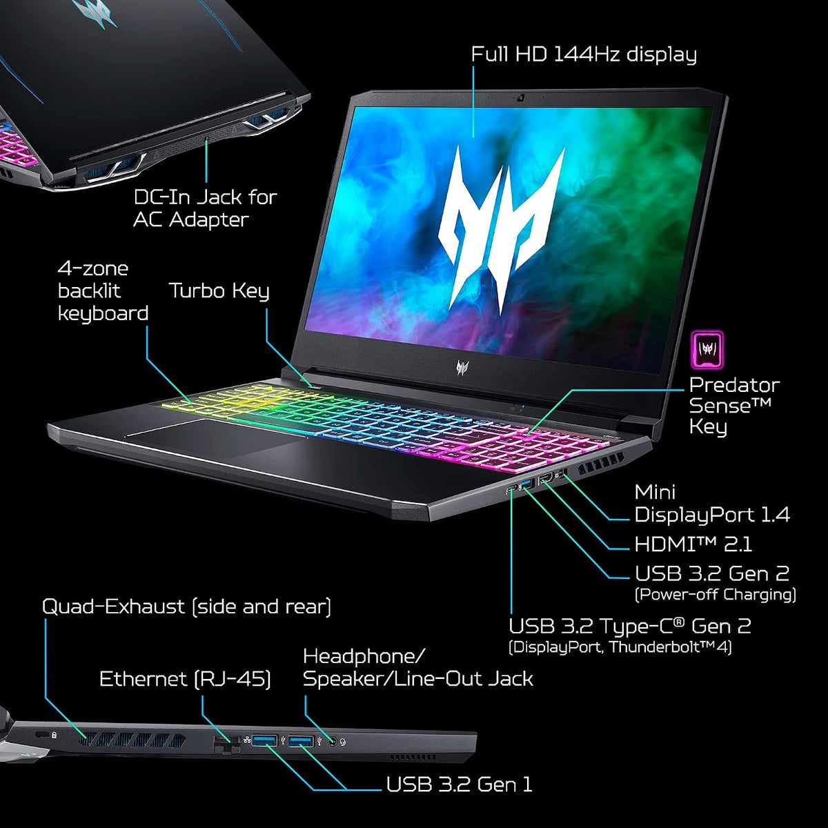 Acer Predator Helios 300 PH315-54-760S Gaming Laptop | Intel i7-11800H | NVIDIA GeForce RTX 3060 GPU | 15.6' FHD 144Hz 3ms IPS Display | 16GB DDR4 | 512GB SSD | Killer WiFi 6 | RGB Keyboard