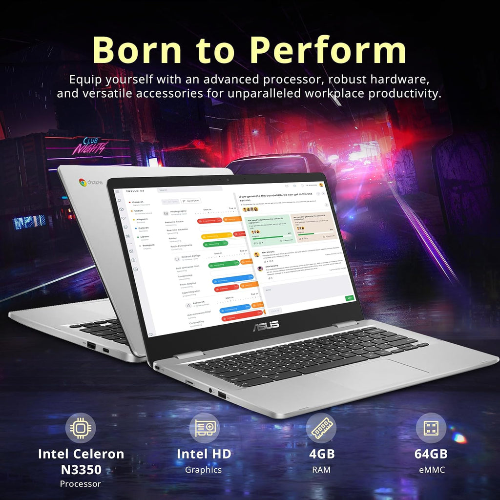 Asus C523NA Chromebook 15.6'' HD Laptop, Intel Celeron N3350 Processor, 4GB RAM, 64GB eMMC Flash Memory, Intel HD Graphics, HD Webcam, Stereo Speakers, Chrome OS, Silver, (renewed)