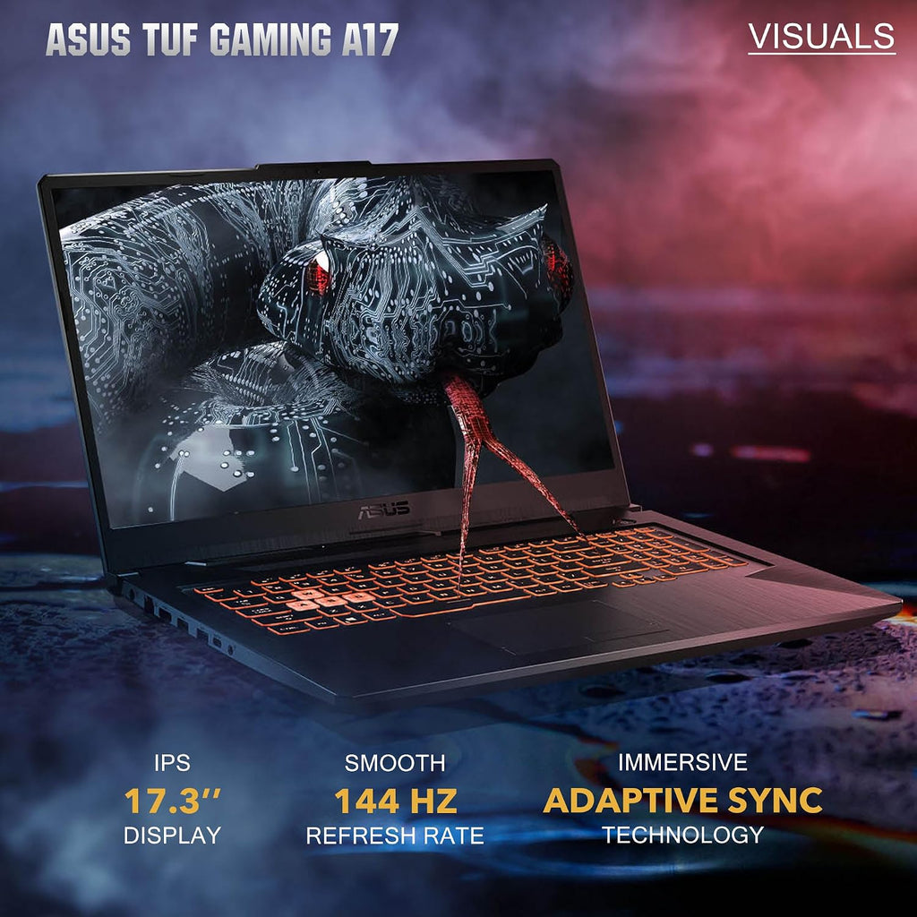 Asus TUF A17 17.3/inches 144Hz FHD Gaming Laptop, AMD Ryzen 5 4600H, 16GB RAM, 512GB PCIe SSD, NVIDIA GeForce GTX 1650, RGB Backlit Keyboard, Win 11, Black, 32GB Snowbell USB Card